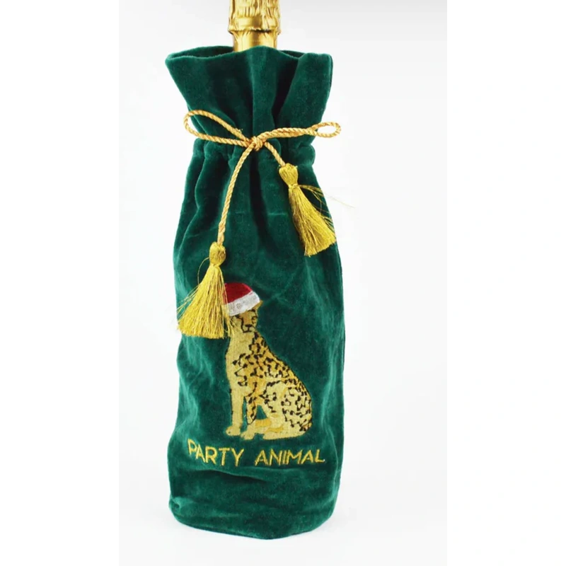 8 Oak Lane Leopard Embroidered Wine Bag