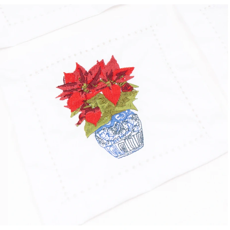 8 Oak Lane Poinsettias Embroidered Cocktail Napkin Set