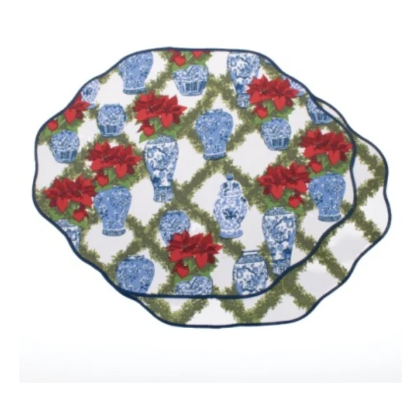 8 Oak Lane Poinsettias Scalloped Reversible Placemat